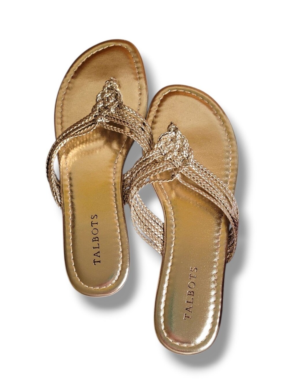 Talbots Cece Braided Gold Toe-Loop Sandals Size 9